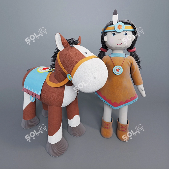 Indian Girl and Faithful Horse: Perfect Toy Set! 3D model image 1