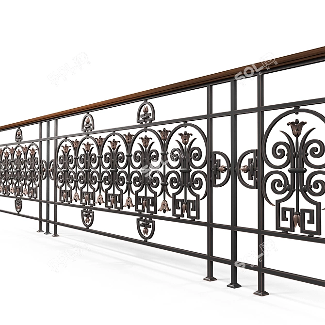 Elegant Iron and Wood Railing 3D model image 2