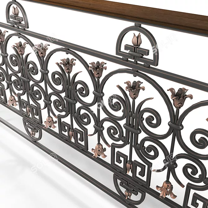 Elegant Iron and Wood Railing 3D model image 3