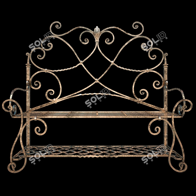 Handcrafted Iron Bench 3D model image 1