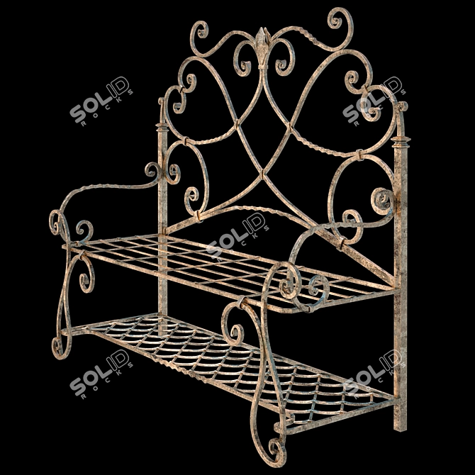 Handcrafted Iron Bench 3D model image 2