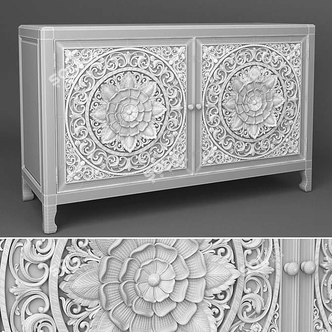 Exquisite Lombok Buffet Carving 3D model image 2