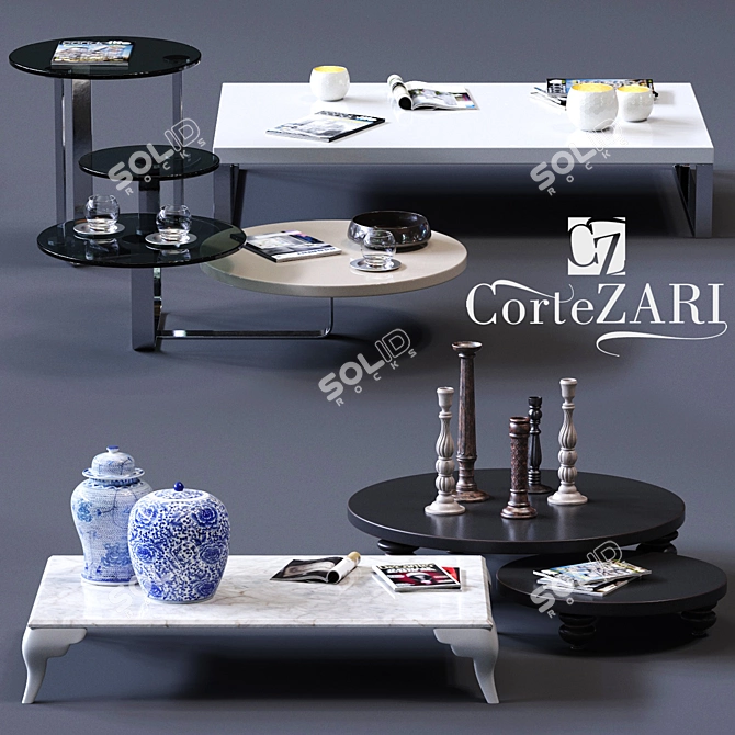 Stylish CorteZari Coffee Tables Set 3D model image 1