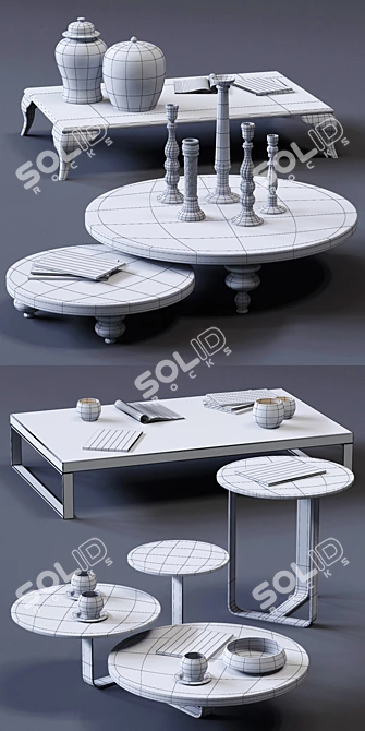 Stylish CorteZari Coffee Tables Set 3D model image 3