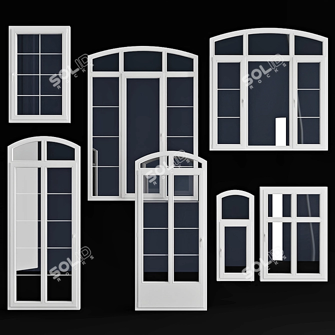 Elegant Arch Window & Door Set 3D model image 1