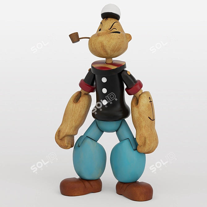 Wooden Sailor Popeye Figurine 3D model image 1