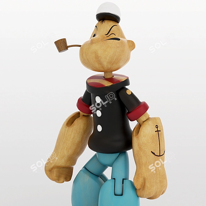 Wooden Sailor Popeye Figurine 3D model image 2