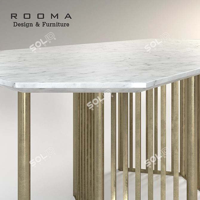 Sleek Carrara Stone Brass Table 3D model image 1