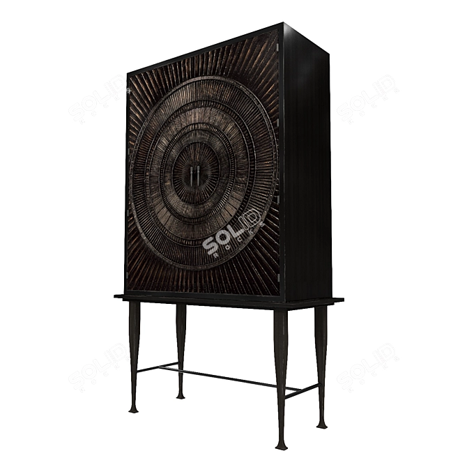 Refined Rustic Dark Wood Armoire 3D model image 2