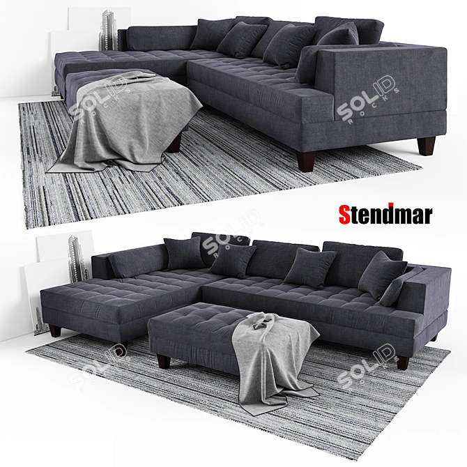 Title: Modern Dark Gray Sofa Set 3D model image 1