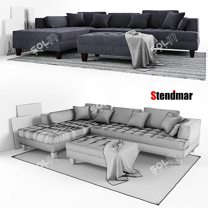 Title: Modern Dark Gray Sofa Set 3D model image 2