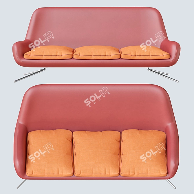 Elegant 3-Seater Leather Sofa 3D model image 1