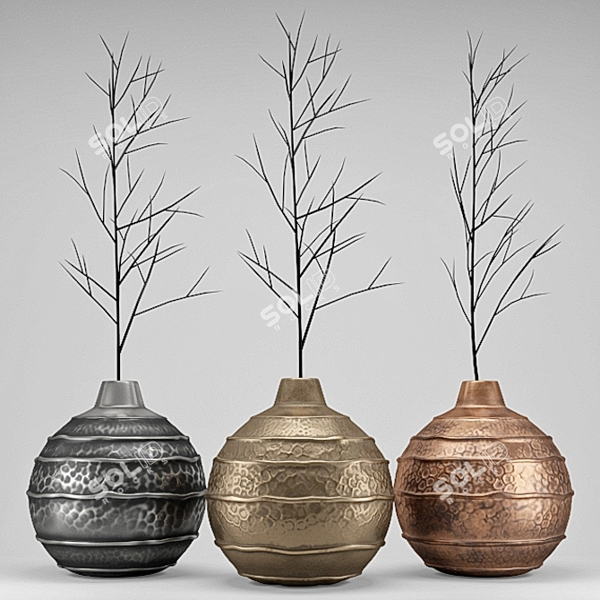 Handcrafted Metal Vases Set 3D model image 1