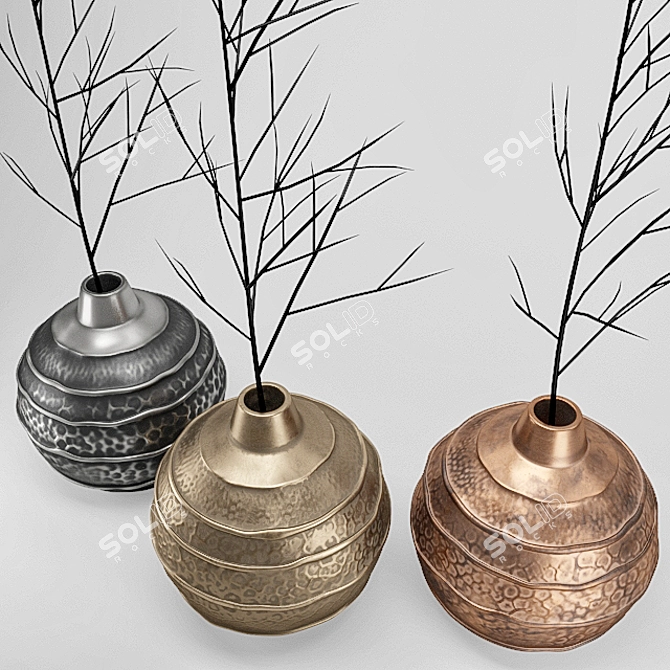 Handcrafted Metal Vases Set 3D model image 2