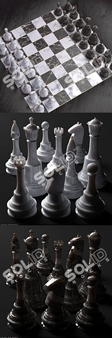 Elegant Chess Set with Chair 3D model image 3