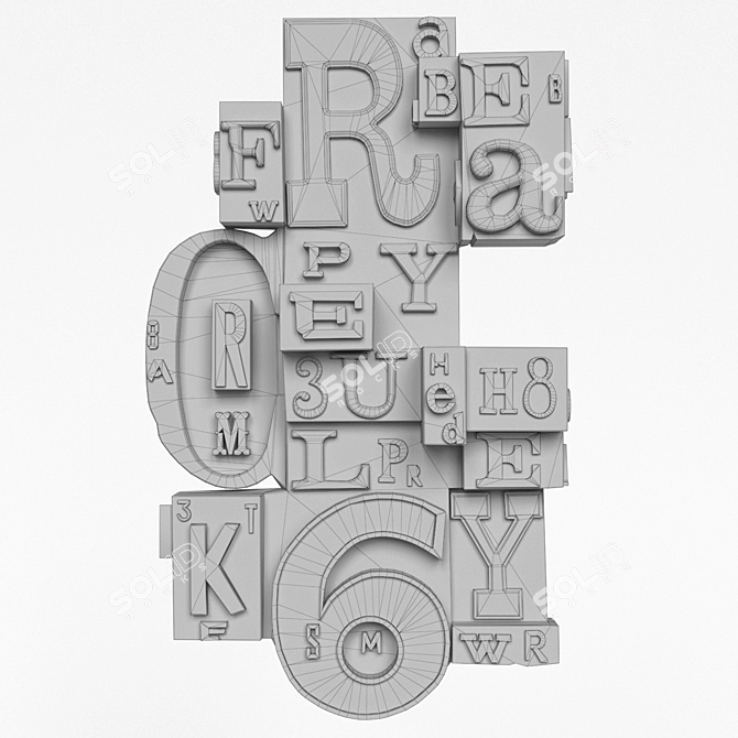 Modern Geometric Sculpture Typeface 3D model image 3