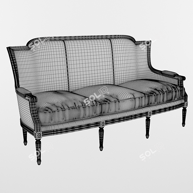 Elegance Victorian 3-Seater Sofa 3D model image 3