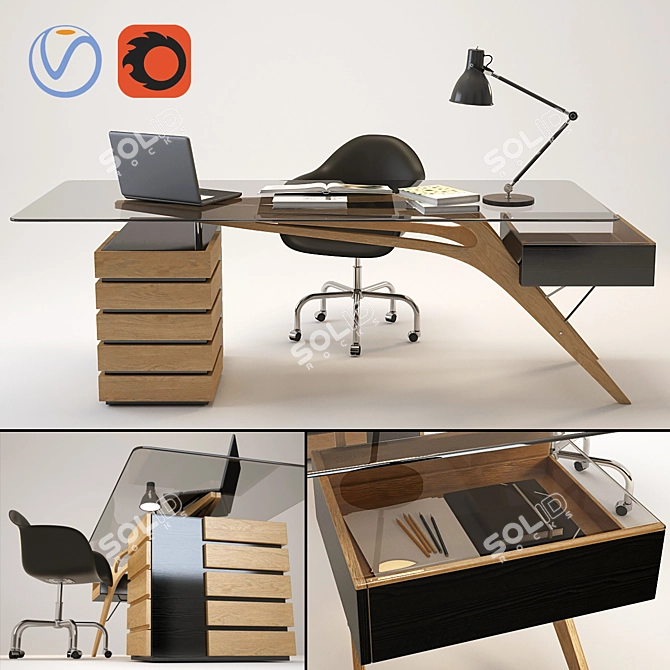 Vintage Cavour Writing Desk 3D model image 1