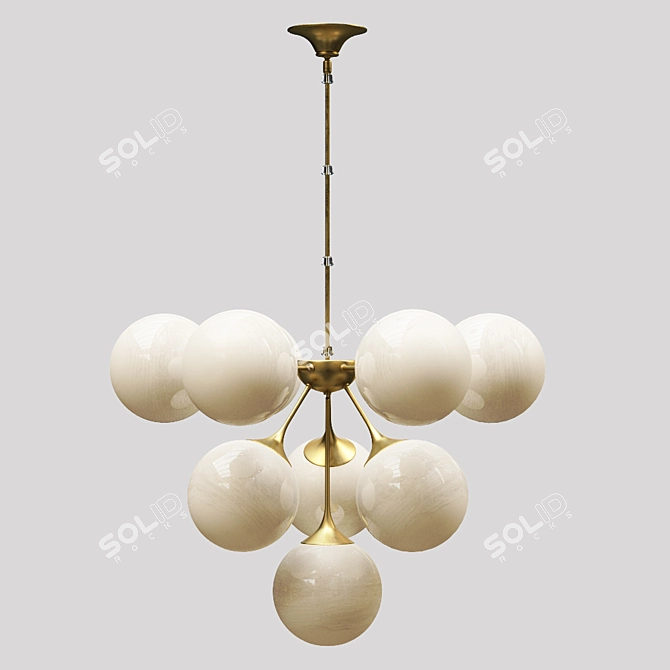 Vintage Brass Chandelier, White Glass Shades 3D model image 1