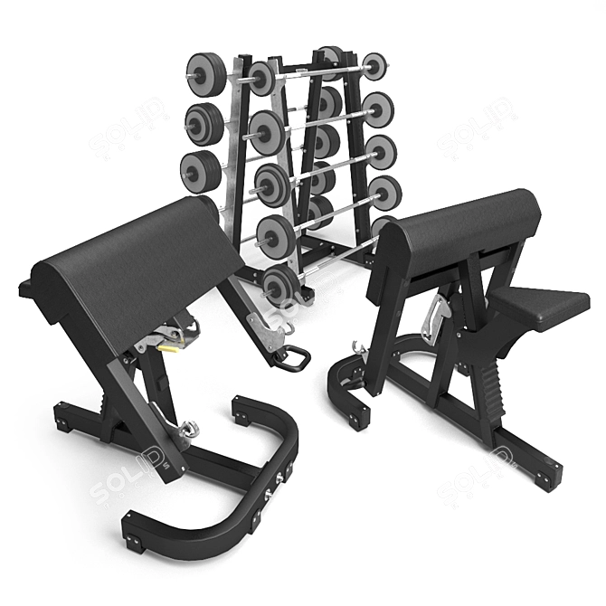 Technogym Pure Strength Barbell Rack & Scott Bench 3D model image 1
