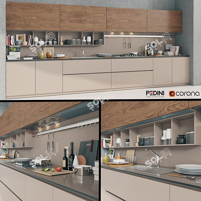 Sleek Arke Kitchen by Pedini 3D model image 1