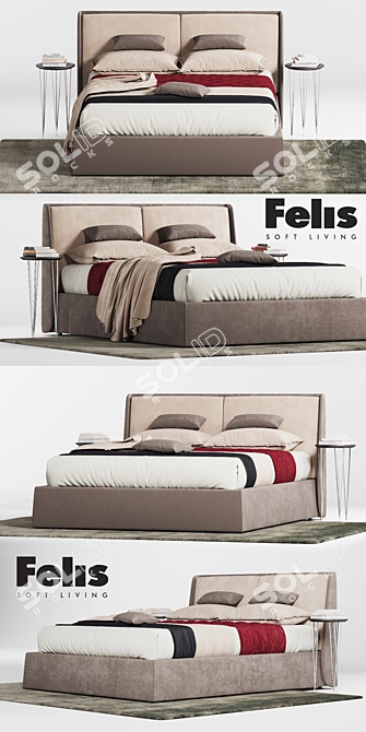 Kevin Bed Set: Bed, Nightstands & Rug 3D model image 3