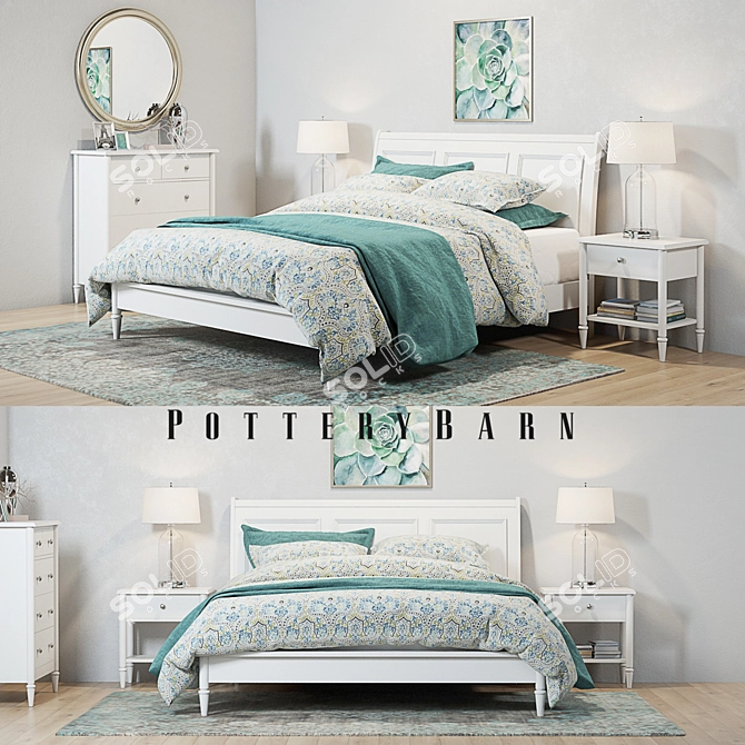 Elegant Crosby White Bedroom Set 3D model image 1