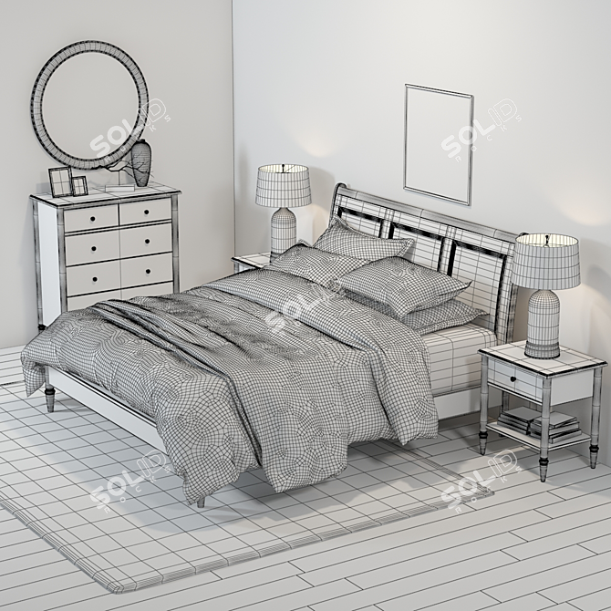 Elegant Crosby White Bedroom Set 3D model image 3