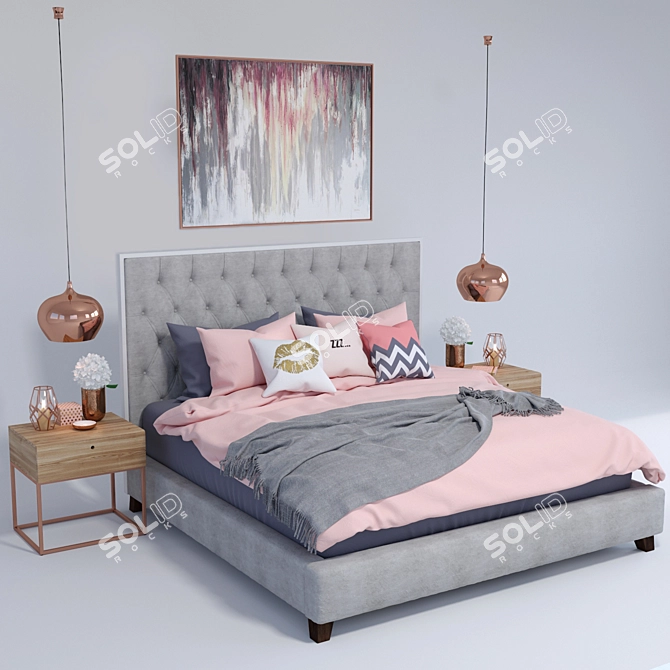 Elegant Prague Bed: Bella Grey 3D model image 1