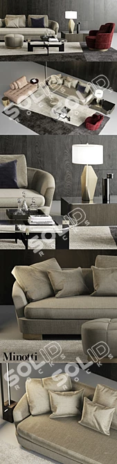 Sleek and Stylish Minotti Sofa Set 3D model image 2
