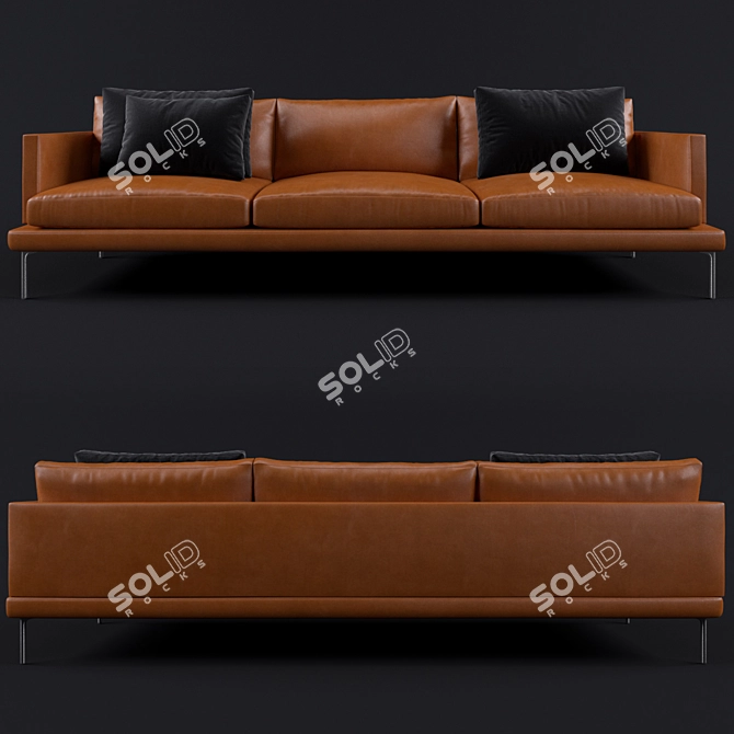 Luxury Leather Sofa with Pillows 3D model image 1