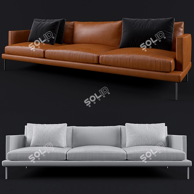 Luxury Leather Sofa with Pillows 3D model image 3