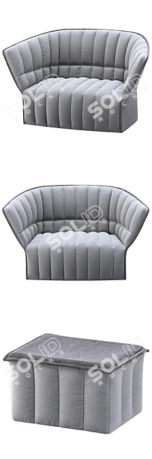 Elegant Moel Sofa & Pouf Set 3D model image 2