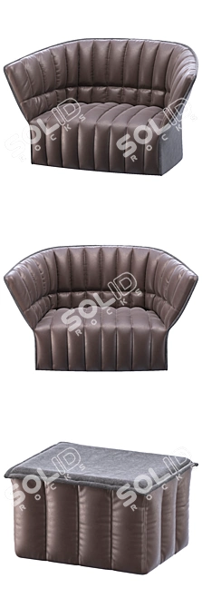 Elegant Moel Sofa & Pouf Set 3D model image 3