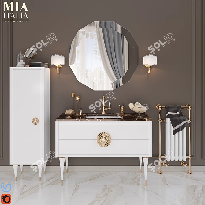 Mia Italia Novecento-7: Mirror, Cupboard, Washing, Towel Rail 3D model image 1