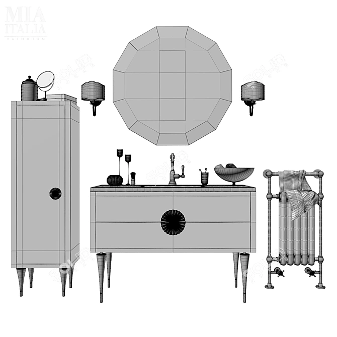 Mia Italia Novecento-7: Mirror, Cupboard, Washing, Towel Rail 3D model image 3