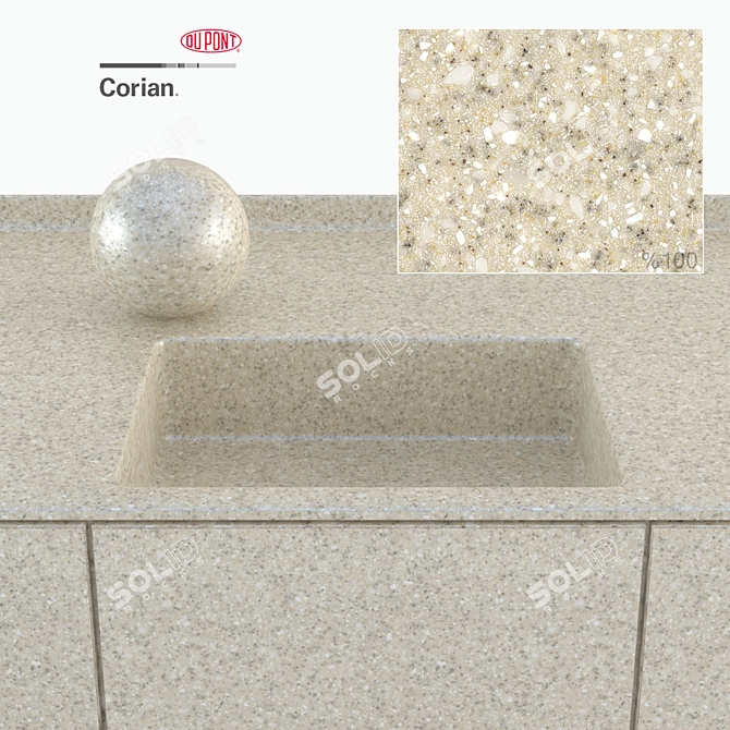 Luxury Beige Corian Kitchen Countertops 3D model image 2