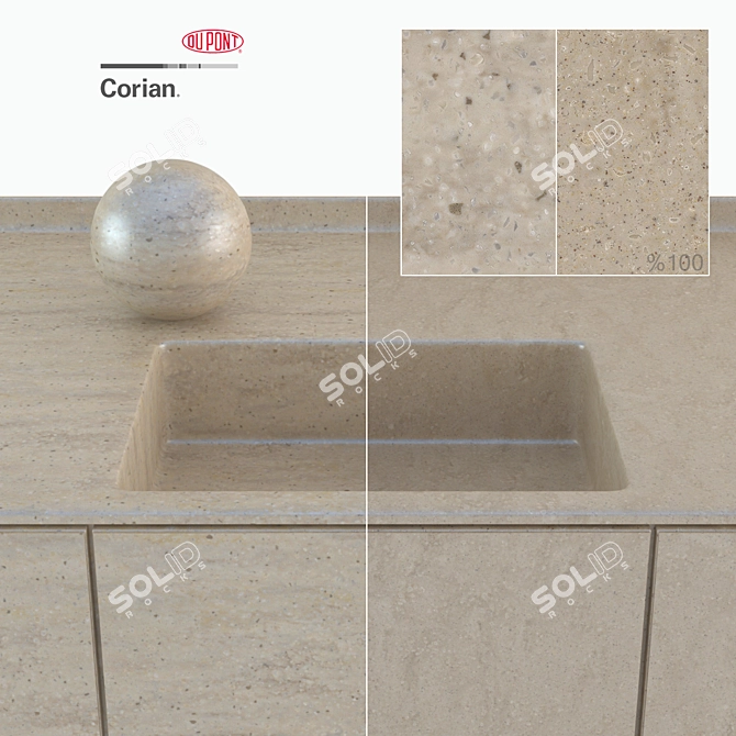 Luxury Beige Corian Kitchen Countertops 3D model image 3