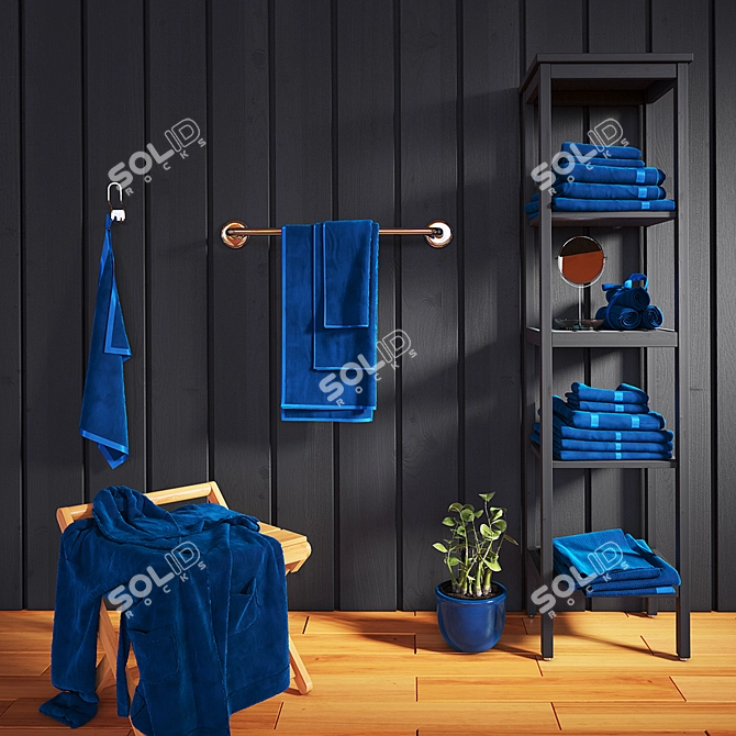 Luxury Bathrobe Set: Towels, Roll, Plant 3D model image 1