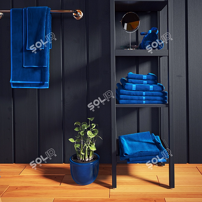 Luxury Bathrobe Set: Towels, Roll, Plant 3D model image 3