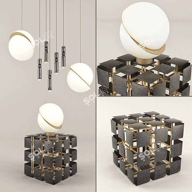 Luxury Fusion: Rubicon Table & Fulcrum Pendants 3D model image 1