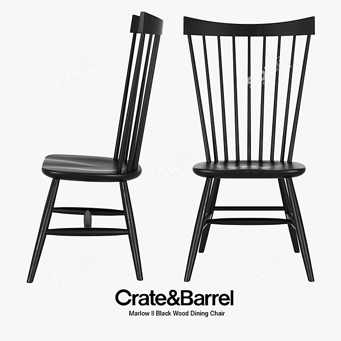 Modern Black Wood Dining Chair 3D model image 1