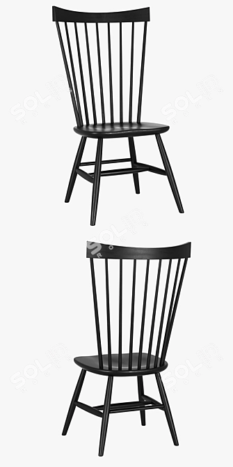 Modern Black Wood Dining Chair 3D model image 2