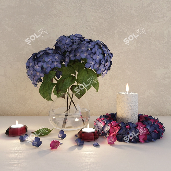 Hydrangea Decor Set: Flowers, Candles & Wreath 3D model image 2