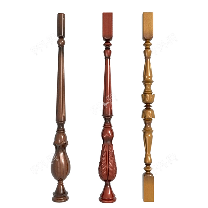 Handcrafted Carved Balusters - Set of 4 3D model image 1