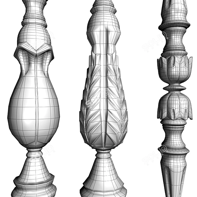 Handcrafted Carved Balusters - Set of 4 3D model image 3