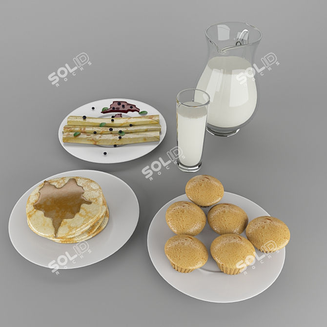 Delicious Pancakes and Cakes 3D model image 2