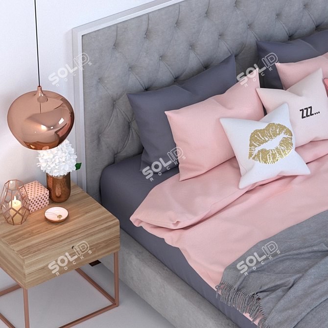 Prague Bed: Bella Grey, Elegant and Stylish 3D model image 2