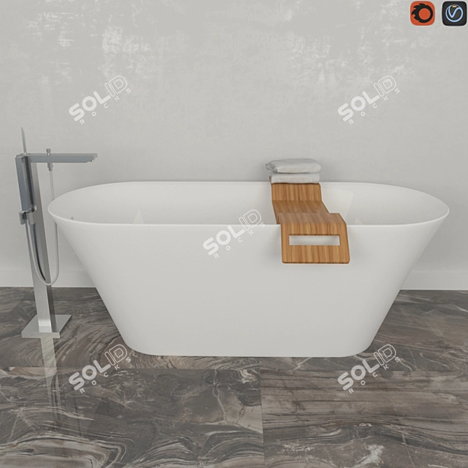 Modern Stone Bath & Grohe Mixer Set 3D model image 1