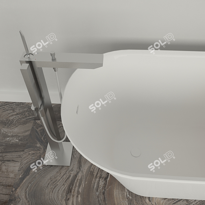 Modern Stone Bath & Grohe Mixer Set 3D model image 2